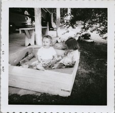 Vtg B W Snapshot Two Toddlers Playing in Sandbox Susie 1955 Children  Infants