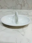 Vintage Milk Glass Divided Serving Dish Twisted Rope Design Handle