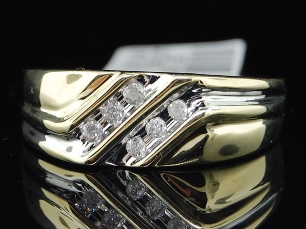 10K Gelbgold Herren Diamant Ring 6 Steine 0.12 Ct. Verlobung/Ehering-image