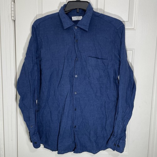 Uniqlo Premium cooles langärmliges Leinenhemd mit Knopfleiste für Herren Large 65 blau gebraucht, in einwandfreiem Zustand - Bild 2 von 8