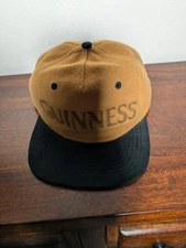 Guinness Snapback Baseball Cap Yellow/Tan Crown with a Black Brim Vintage