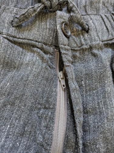 Issey Miyake Men Linen Blend Pants XL 5 Gray Black Wide Leg Drawstring Stretch - Picture 10 of 14