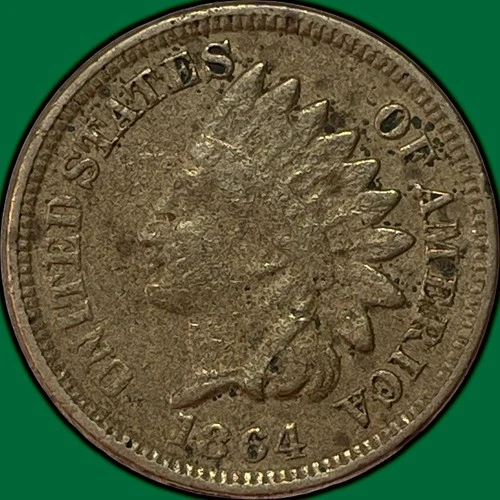 1864 Copper Nickel Indian Head Cent Very Fine VF Coin, Minor Corrosion #35200