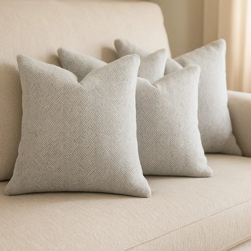 Ash Grey Wool Herringbone Bed Cover Quilt – Premium Wool Luxury Bedroom Decor - Image 3 of 4