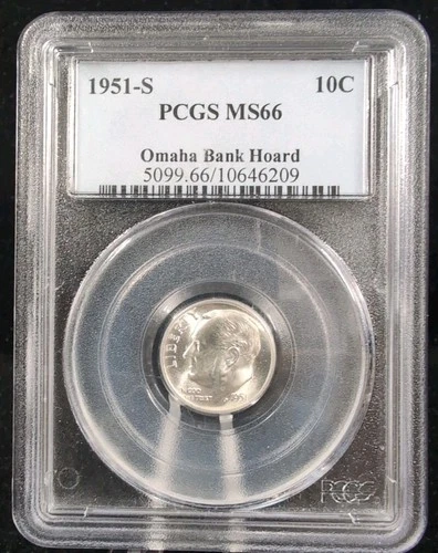 1951 S 10C Roosevelt Dime PCGS MS66 Omaha Bank Hoard 6813