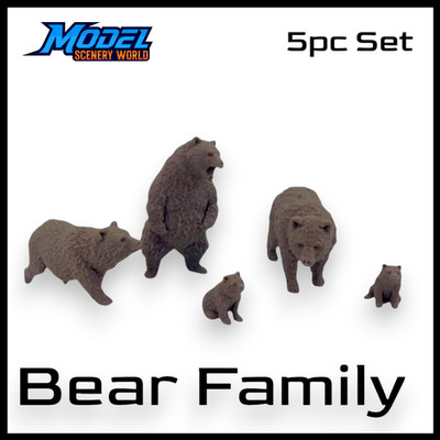 Bears with Cubs (5pk) - HO Scale 1:87 - Brown