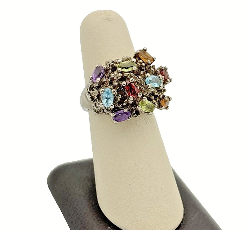 925 Sterling Silver Multi-Stone Cluster Ring - Size 7