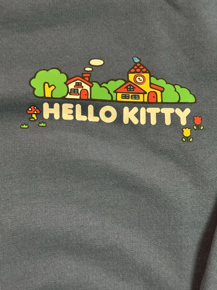 Hello Kitty толстовка с капюшоном толстовка пуловер XL старый темно-синий новый с Ярлыками синий спереди назад дизайн - Изображение 4 из 4