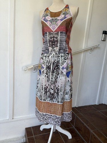 Clover Canyon Halter Scoop Maxi Dress Size S Mustard Gold Blue Sleeveless - Picture 8 of 13