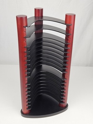 Vintage Atlantic 20 CD Tower Rack Holder Organizer Black Plastic & Wood