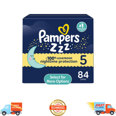 New Pampers Swaddlers Overnight Diapers, Size 5, 84 Count, Leak Protection, Soft