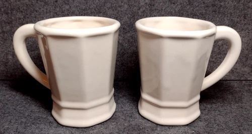 Pfaltzgraff Heritage White Octagonal 10z Coffee Mug Set w/Old Backstamp Vtg USA
