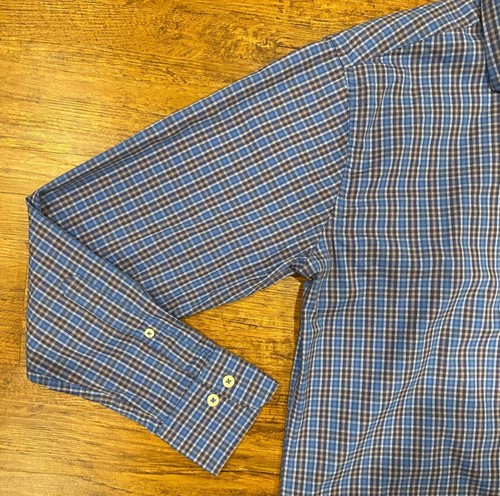 Peter Millar Plaid Check Blue Brown Button Up Casual Dress Shirt Men's Size Med - Picture 5 of 8