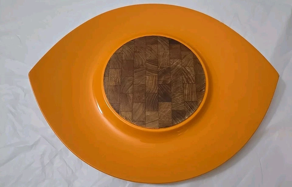 Bandeja de globo ocular naranja/teca vintage del festival danés de Dansk Jens Quistgaard Foto 2 de 4