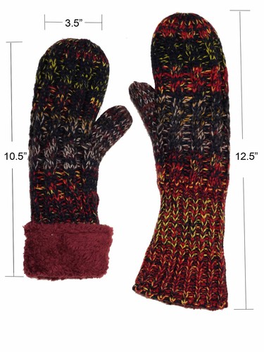 C.C Unisex Winter Warm Knit Soft Inner Fuzzy Lined Anti-Slip Cuff Mittens Gloves - Picture 91 of 111