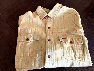 Orvis Men's Brushed Cotton Windowpane Shirt Size Large Elbow Patches