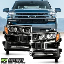 2019-2021 Chevy Silverado 1500 Full LED Headlights w/Halogen Signal Lamps Light