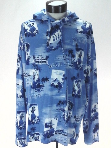Polo RALPH LAUREN Hooded T-Shirt Blue Hawaiian Aloha Hula Hoodie Men's New - Picture 6 of 8