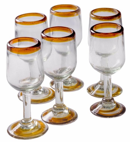 Orion Mexican Glassware Amber Rim 11 oz Tulip Wine - Set of 6 - Picture 2 of 4