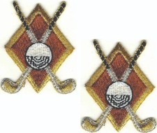 Golf Crest Patch Metallic Gold Embroidered Iron on Sew on 2" in Lot of 2