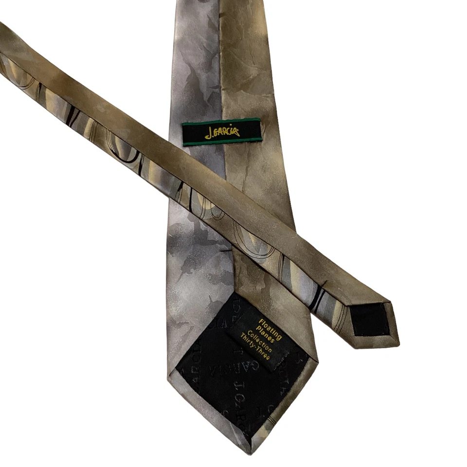 Corbata de diseñador 100 % seda J. GARCIA para hombre AVIONES FLOTANTES tostados/grises/negros usada en excelente estado Foto 3 de 3