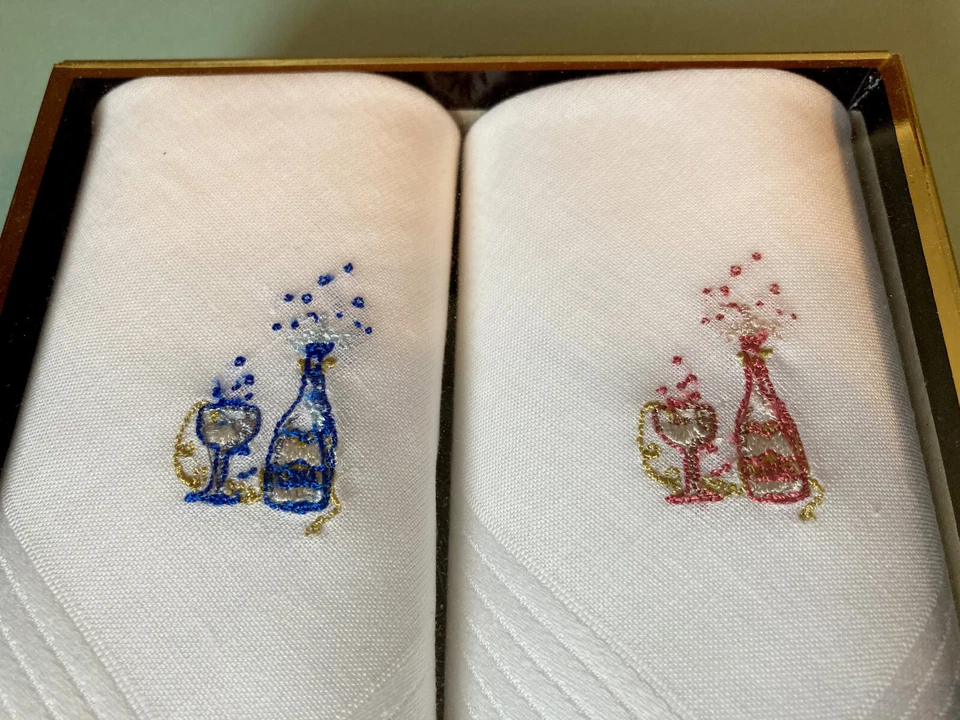 Juego de 2 pañuelos 100 % algodón para hombre botella de champán y copa fiesta boda Foto 2 de 4