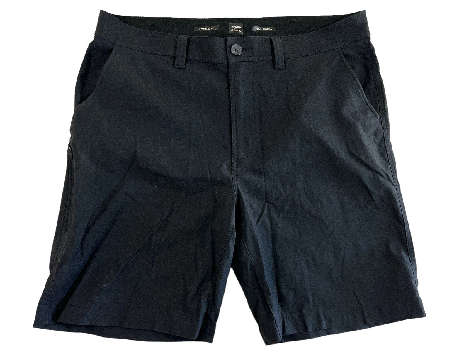 prAna Standard Fit Men Black Chino Shorts Sz 36 Inseam 9”