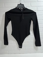 NEW - PrettyLittleThing PLT Black Rib Round Neck Long Sleeve Bodysuit Size US 4