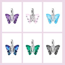 BUTTERFLY CHARM BLUE PINK PURPLE GREEN BLACK 💜 GENUINE 925 STERLING SILVER