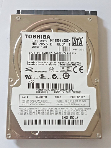 80 GB SATA Toshiba MK8046GSX 5400rpm 8MB HDD 2.5" interne Festplatte