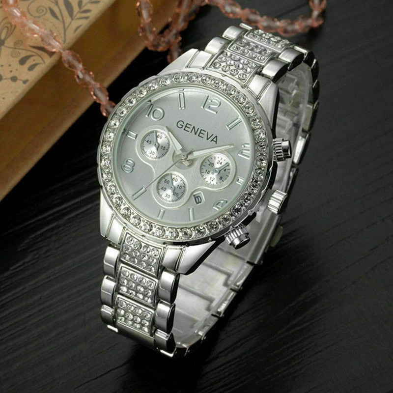 Stainless steel geneva platinum best sale watch