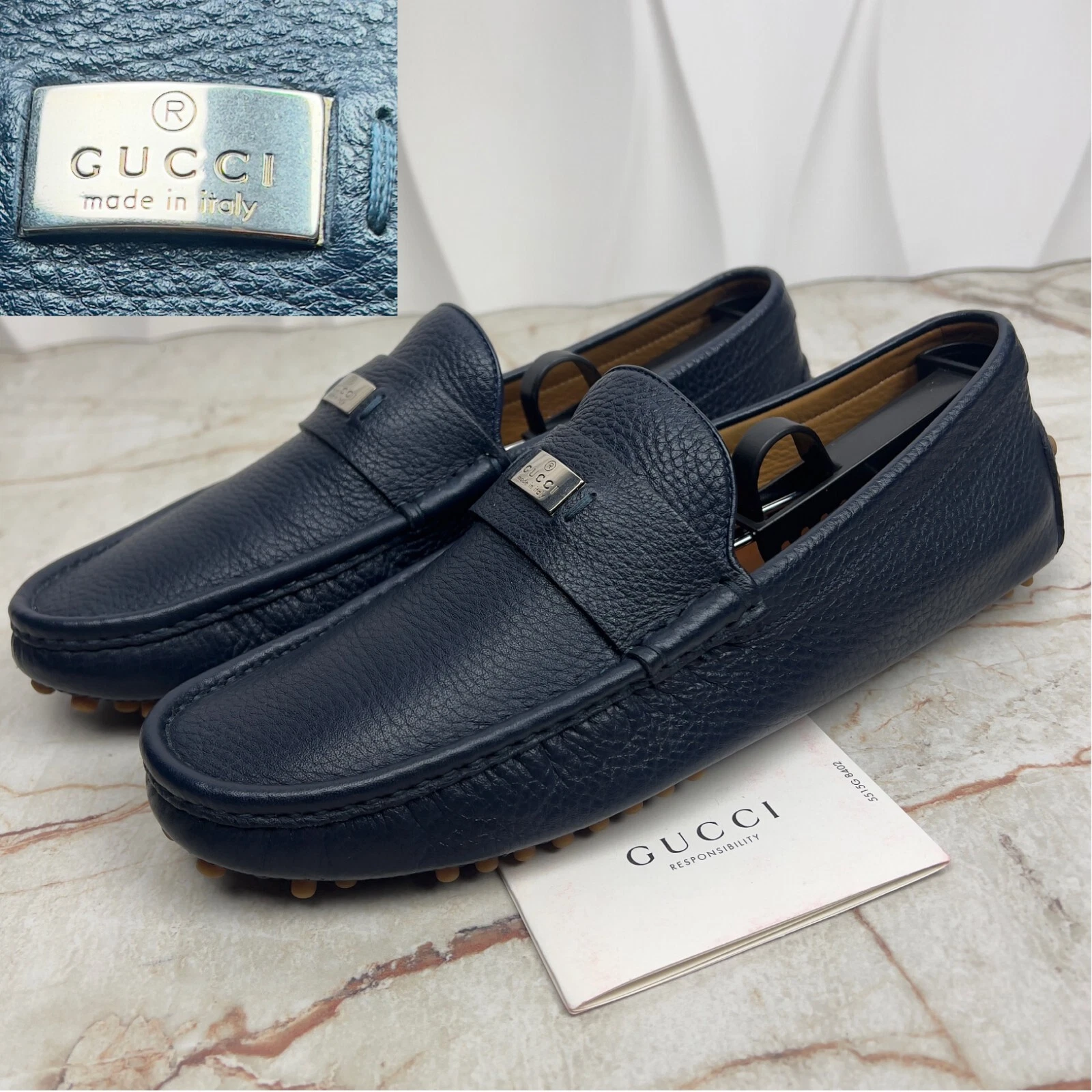 Mocassin voiture conduite GUCCI bleu scotch grain cuir 7 G ou 7,5 US ou