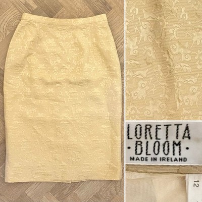 Vintage Boutique Loretta Bloom Irland Gold Wollmischung Jacquard Bleistiftrock 12