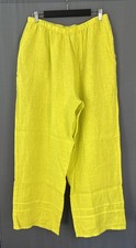 Bryn Walker Wide Leg Light Linen Pants Size XL Yellow Green Pleated Hem Oversize