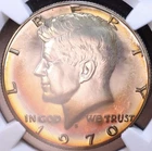 1970 S Kennedy Half Dollar NGC PF68, Dual Rainbow Toned, FREE SHIPPING