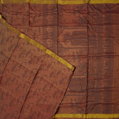 Vintage Ziegelrot Zweifarbige Saree 100% Reine Seide Bedruckt Zari Rand Sari