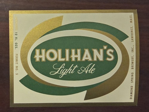 Houlihan's Light Ale Label  Diamond Spring Brewery Lawrence Mass