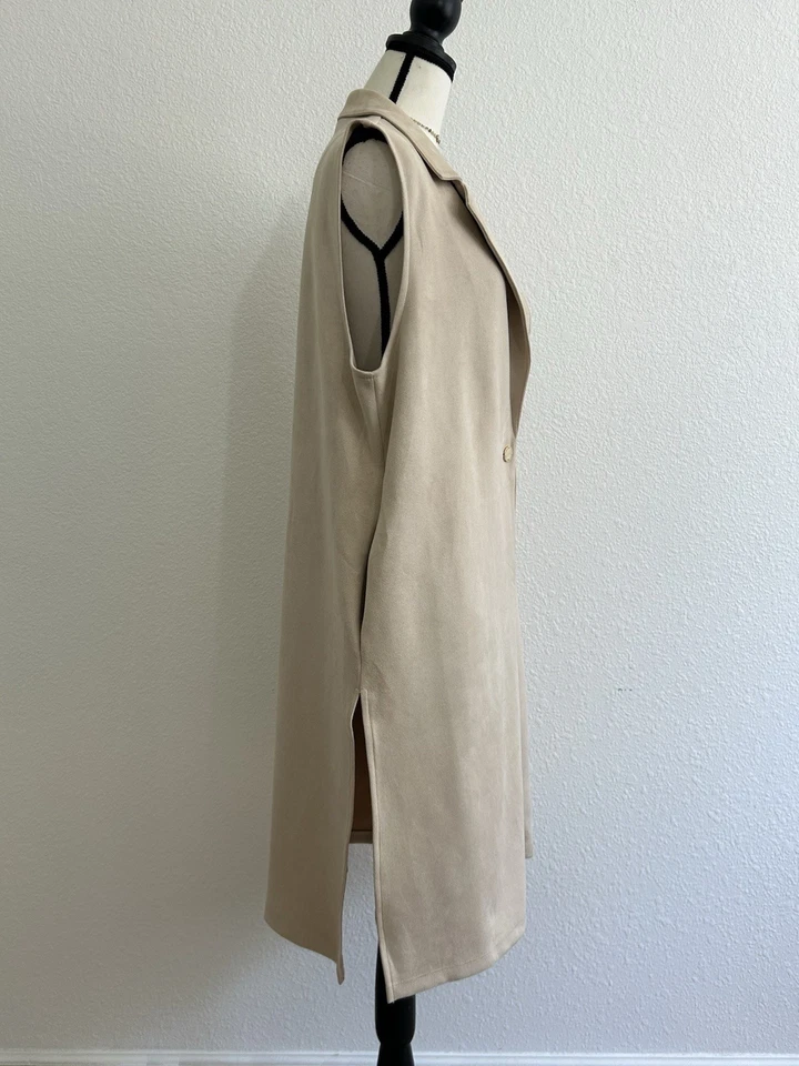 Chaleco MARC NEW YORK Talla XL Beige Cuello con Muescas Longline Un Botón BOLSILLOS LATERALES Foto 2 de 4