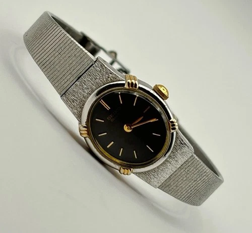 Seiko Vintage Watch Women 17mm Black Dial Oval 5420-5159 #6.30