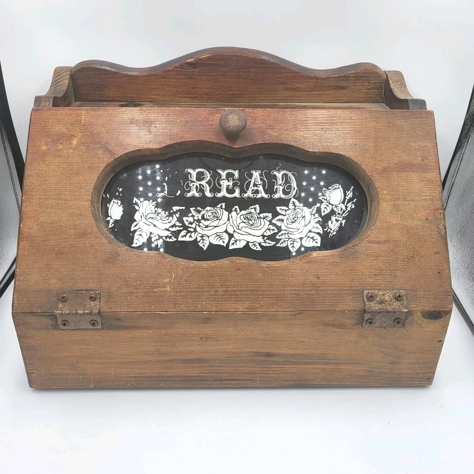 Vintage Bread Box, Country Farmhouse Wooden Large Bread Storage Box w/ Roses