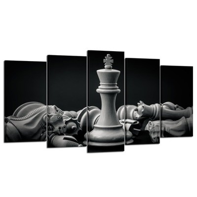 - Black and White King and Knight of Chess Setup on Canvas Wall Art Paintings...