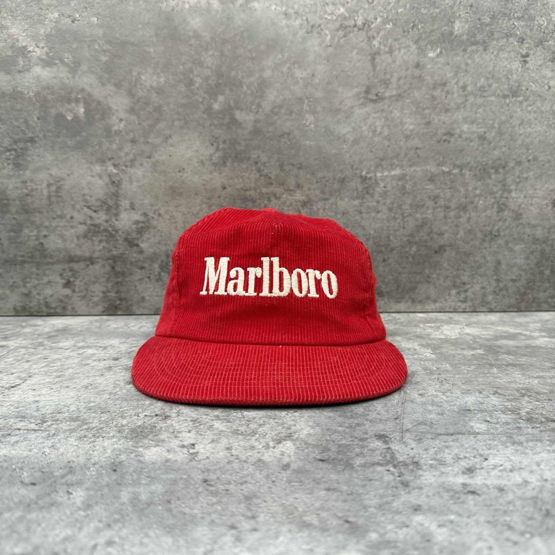レア marlboro cap hat corduroy コーデュロイ 赤 Marlboro Corduroy Cap Red 80S Made In Usa Hat Vintage Logo ONE
