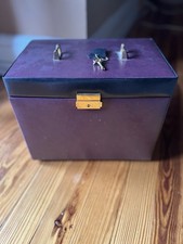 Vintage Lockable Maroon Leather Large Jewelry Box With Key