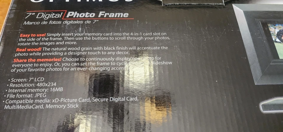 NIB Optimus 7" Digital Photo Frame with Stylish Black Frame New In Box - Image 3 of 4