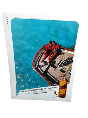 1986 Johnnie Walker Red Ad Yacht Scotch Lovers Vintage Liquor Print