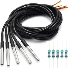 5 Pcs DS18B20 Temperature Sensor Probe High-Accuracy Waterproof Equipped with 5 