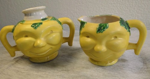 Sugar Bowl and Creamer With Smiling Faces By "Hinade" Of Japan Pre-Loved Antique - Picture 3 of 13