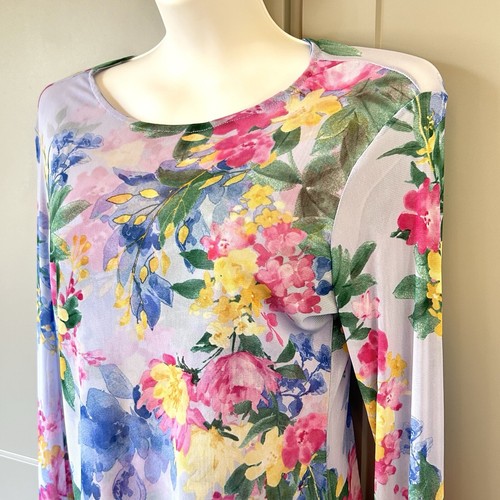 Women's Blue Sheer Floral Long Sleeve Top Size Large Y2K Style rose and grey - Picture 4 of 11