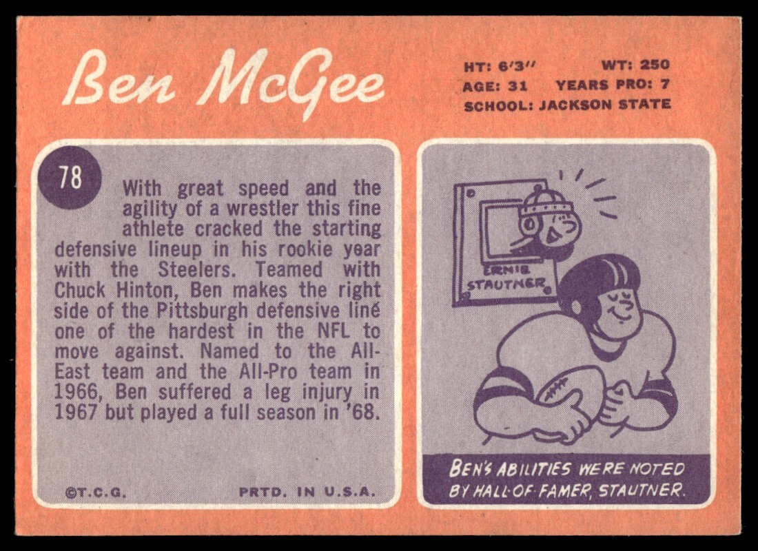 1970 Topps Ben McGee Pittsburgh Steelers #78 | eBay