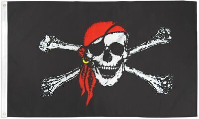 2 Pk Pirate 5 Ft Windsocks Jolly Roger Red Bandana & Black White Skeleton Flag